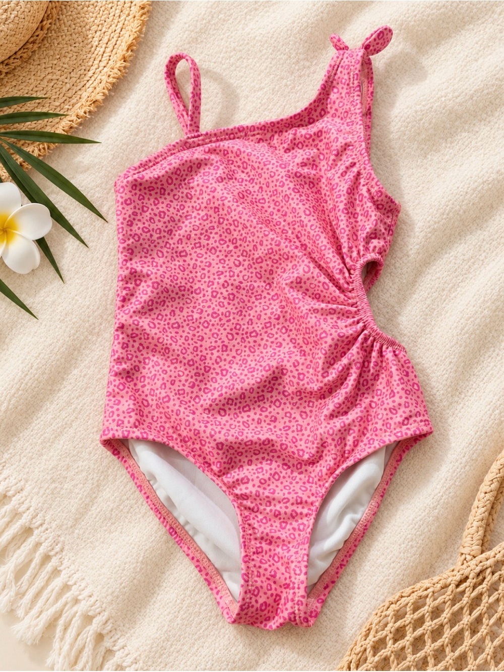 Cat & Jack Pink Leopard One-Shoulder Girls' Swimsuit